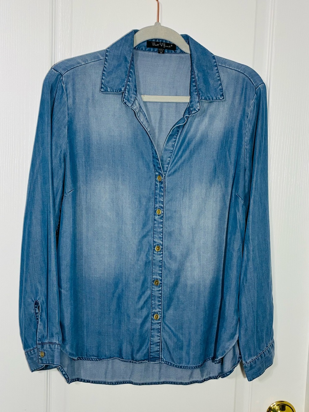Velvet Heart Chambray Button Front Shirt Lightweight Denim Blue Size Medium